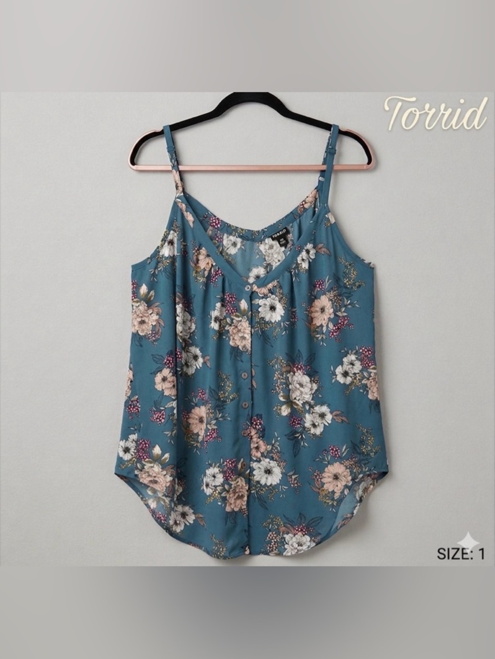 Torrid Teal Floral Camisole Size 1 Tank Top Summer Wear Flowy